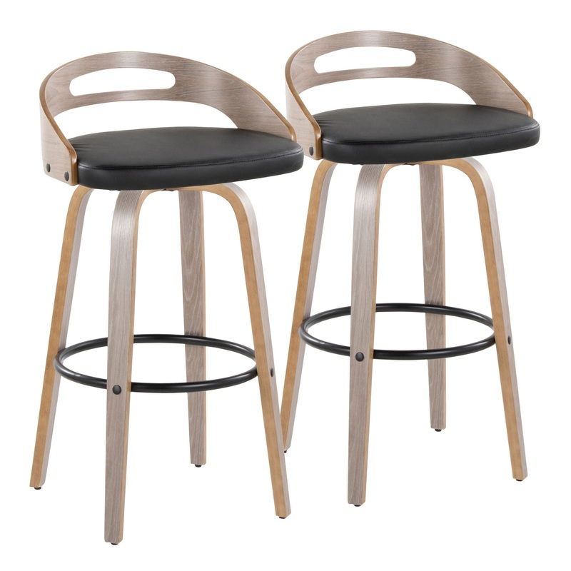 Cassis – Mid Century Modern Fixed Height Barstool With Swivel With Round Footrest (Set of 2)
