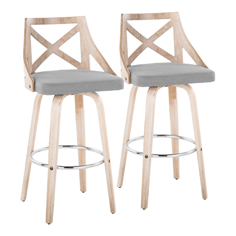 Charlotte – Farmhouse Fixed Height Bar Stool With Swivel And Round Footrest (Set of 2)