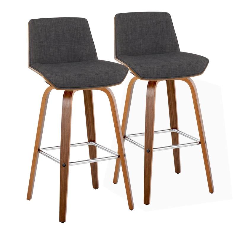 Corazza – Mid Century Modern Fixed Height Barstool With Swivel With Square Footrest (Set of 2)