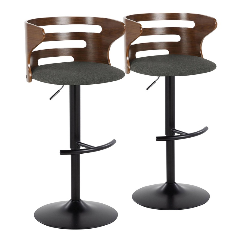 Cosi – Mid Century Modern Adjustable Barstool With Swivel With Rounded T Footrest (Set of 2)