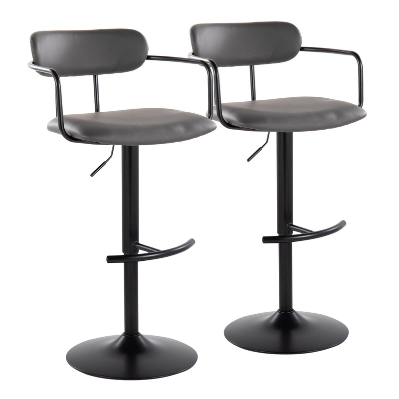 Demi – Contemporary Adjustable Height Barstool With Swivel With Rounded T Footrest (Set of 2)