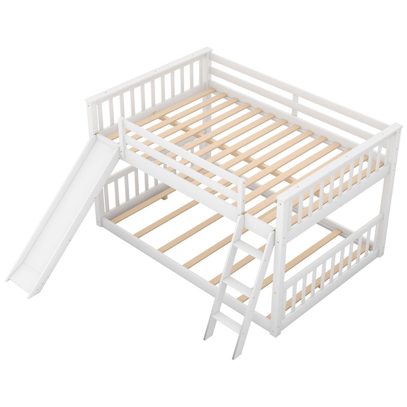 Full Over Full Bunk Bed With Convertible Slide And Ladder – White