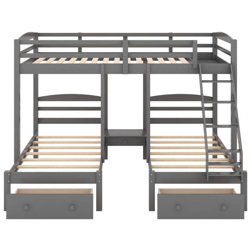 Full Over Twin & Twin Bunk Bed, Triple Bunk Bed With Drawers – Gray