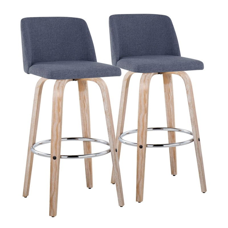 Toriano – Contemporary Fixed Height Barstool With Swivel & Round Footrest (Set of 2)