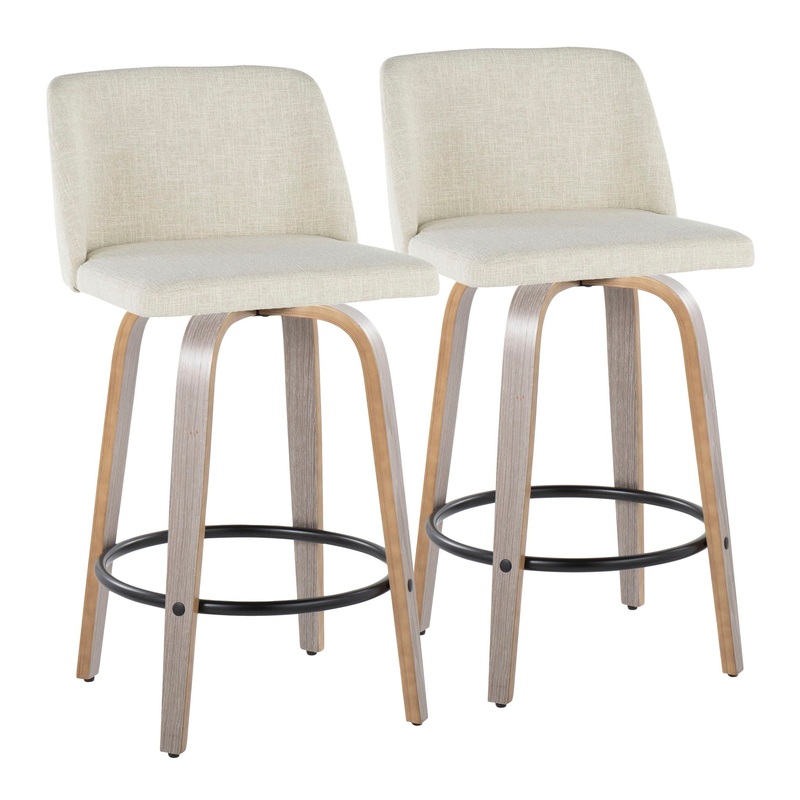 Toriano – Contemporary Fixed Height Counter Stool Swivel & Round Footrest (Set of 2)