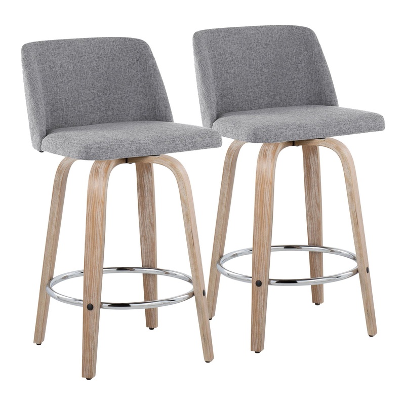Toriano – Modern Design Fixed Height Counter Stool With Swivel With Round Footrest (Set of 2)