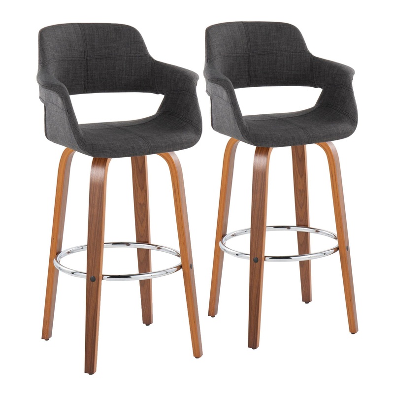 Vintage Flair – Mid Century Modern Fixed Height Barstool With Swivel & Round Footrest (Set of 2)