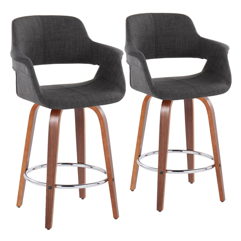 Vintage Flair – Mid-Century Modern Fixed Height Counter Stool With Swivel With Round Footrest (Set of 2)