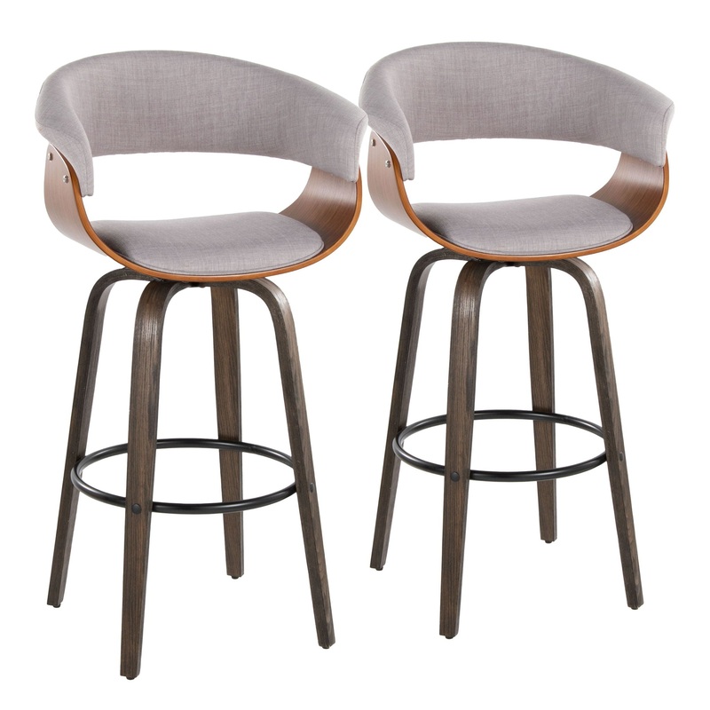Vintage Mod – Mid Century Modern Fixed Height Barstool With Swivel & Round Footrest (Set of 2)