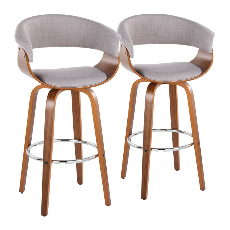 Vintage Mod – Mid Century Modern Fixed Height Barstool With Swivel With Round Footrest (Set of 2)