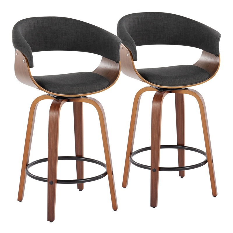 Vintage Mod – Mid Century Modern Fixed Height Counter Stool & Swivel With Round Footrest (Set of 2)