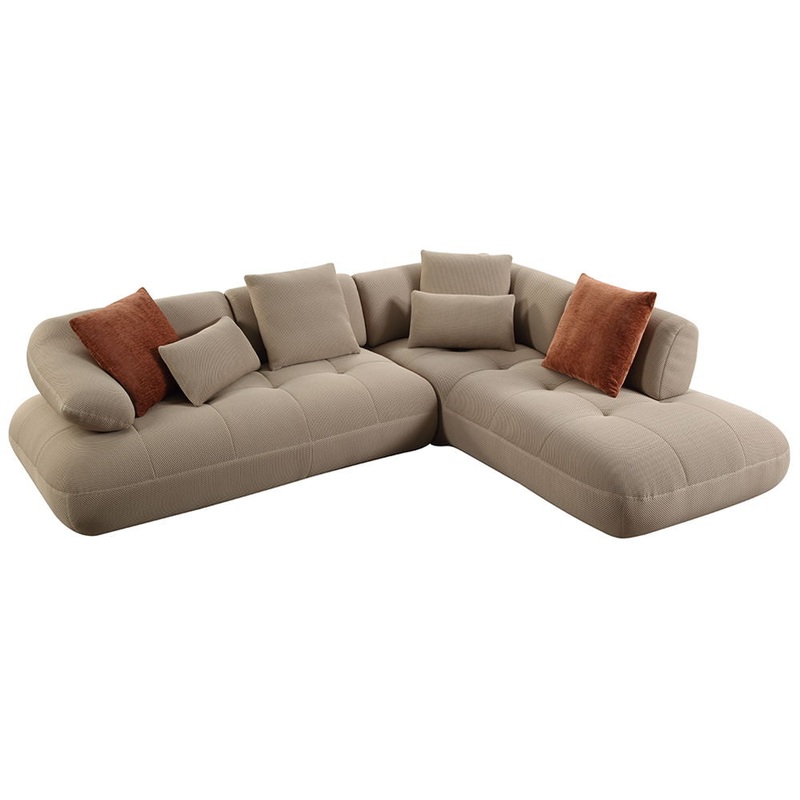 Carrick – Sectional Sofa With 6 Pillows – Beige Sandwich Mesh Fabric