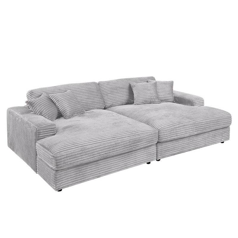 Hilde – Sectional Sofa With 4 Pillows – Light Gray Corduroy