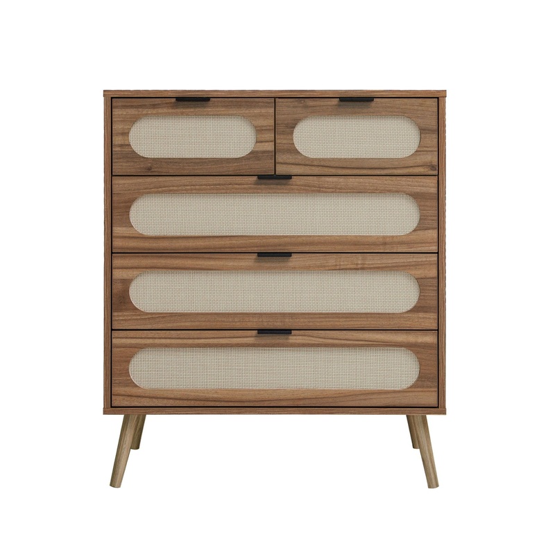 Modern 5 Drawer Accent Storage Cabinet For Living Room, Bedroom, Dining Room, Or Study – Walnut