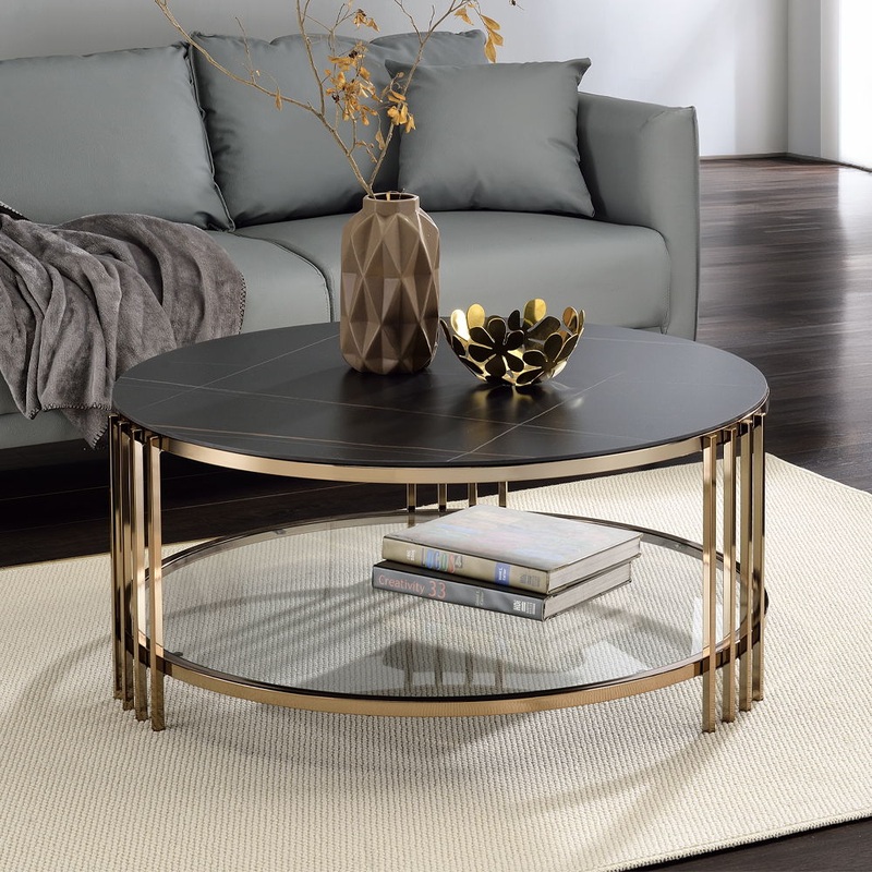 Zaidee – Coffee Table – Sintered Stone & Champagne