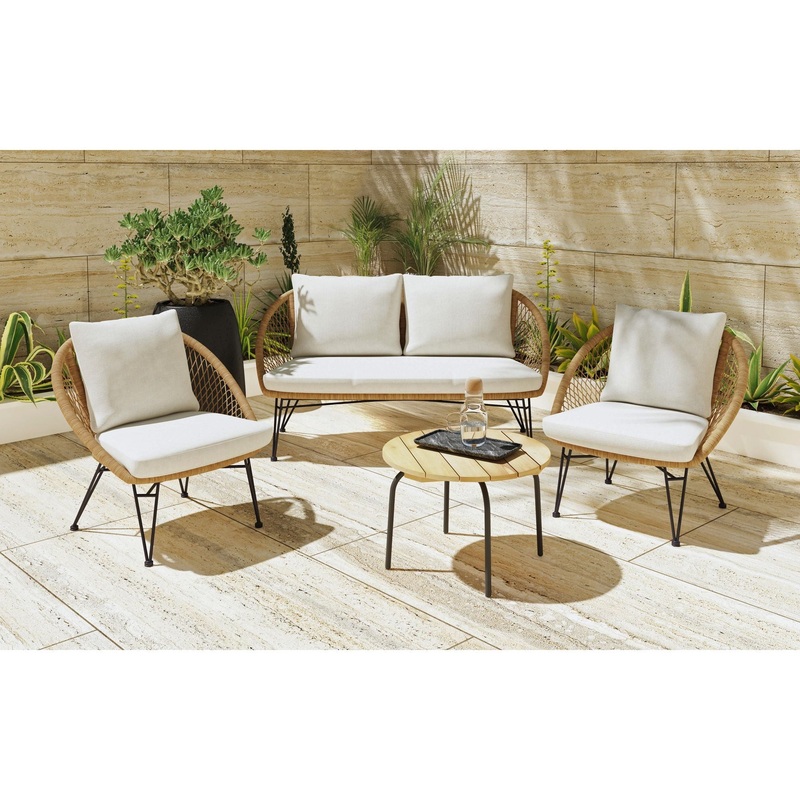 Grace – 4 Piece Outdoor Seating Set – Beige / Natural