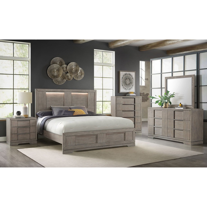 Kelis – 4 Piece Bedroom Set With Queen Panel Bed And LED – Gray