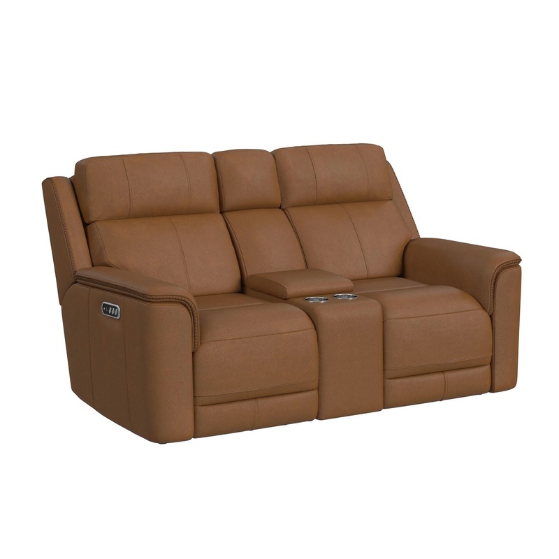 Mustang – Power Motion Loveseat With Console, Power Headrest And Lumbar – Butternut