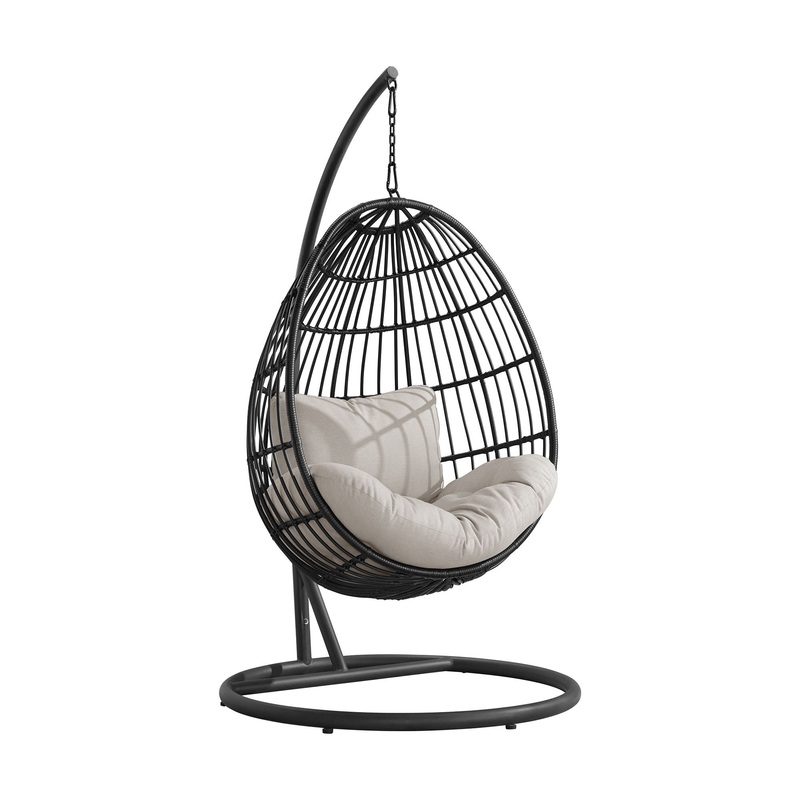Playa – Swing Egg Chair With Base And Pillar – Dark Gray / Beige