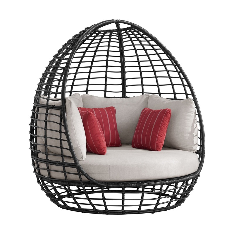 Playa – Twin Egg Chair With 3 Pillows – Dark Gray / Beige