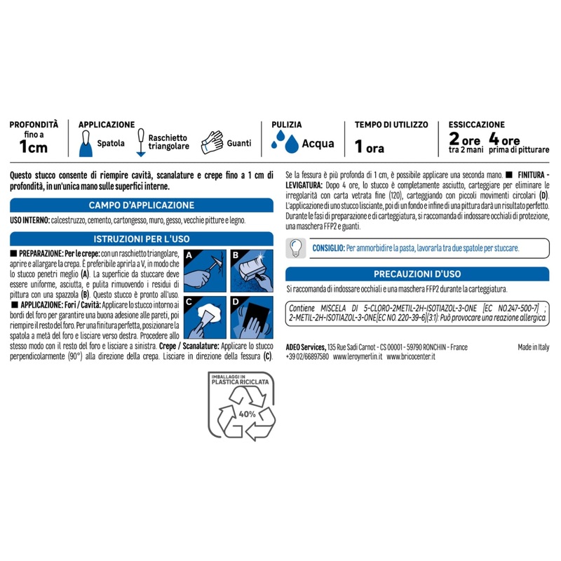 STUCCO RIEMPITIVO IN PASTA PER INTERNO AXTON 1 KG