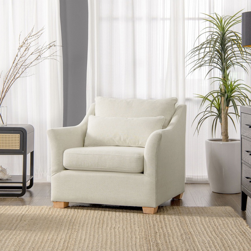 Ada – Flared Arm Contemporary Armchair With Lumbar Pillow – Flax White