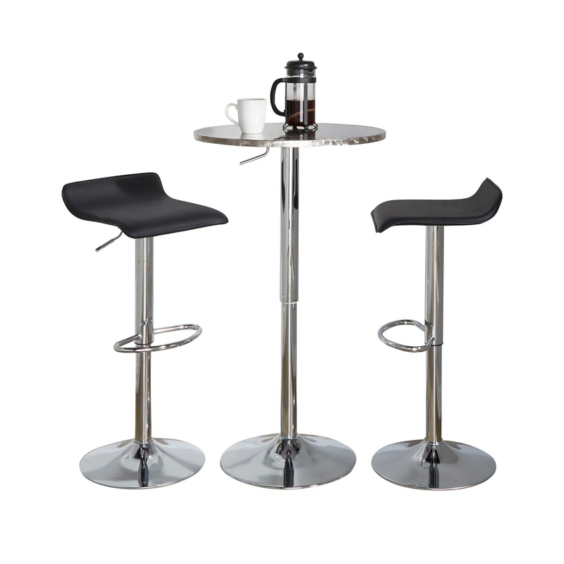 Ale – 3 Piece Bar Set Bistro Round Contemporary Adjustable Oval Footrest