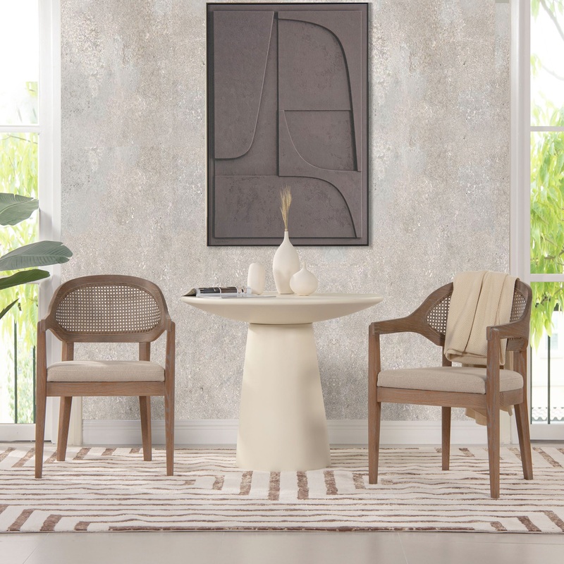 Americana – Mid-Century Modern Cane Back Dining Chair Textured Weave – Taupe Beige