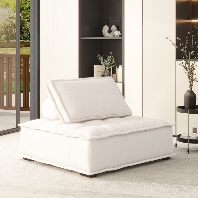 Arwen – Square Modular Pillow Back Lounge Chair – White Beige