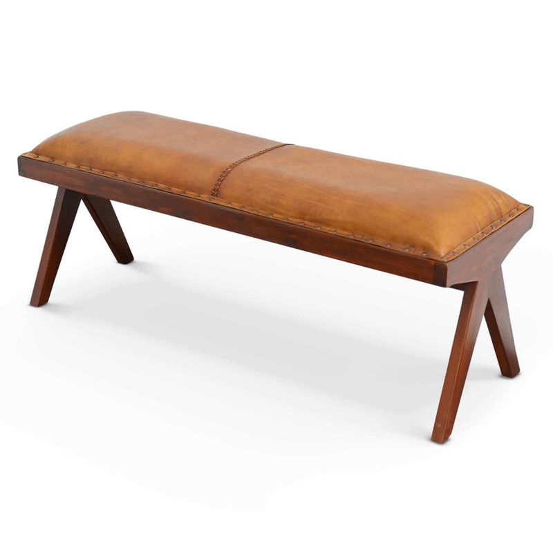 Chad – Mid-Century Modern Leather Bench – Brown / Tan