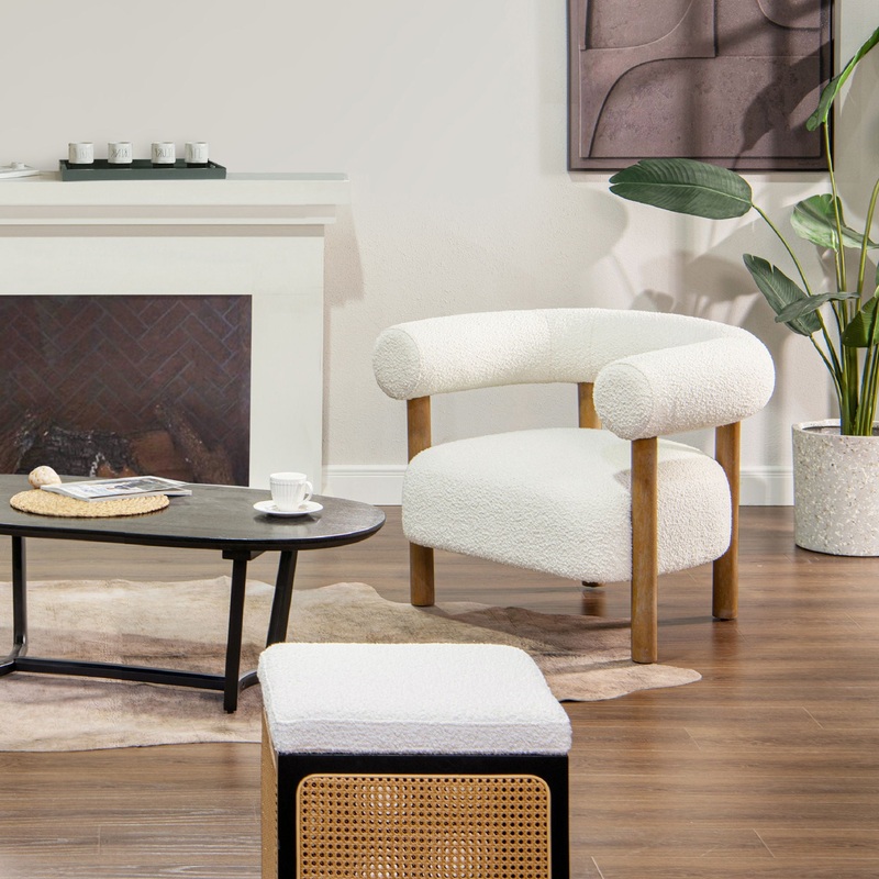 Fuji – Mid Century Modern Barrel Accent Arm Chair – Ivory White