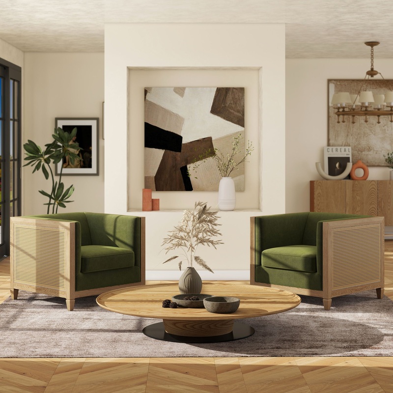 Georgia – Cane Tuxedo Armchair – Olive Green