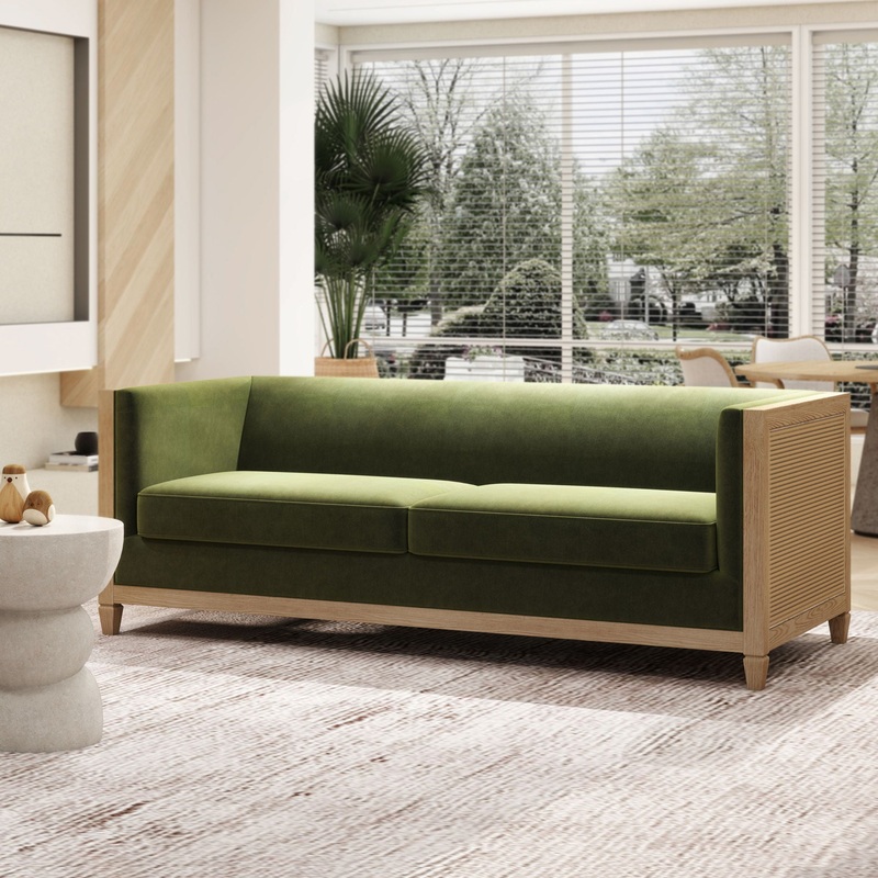 Georgia – Cane Tuxedo Sofa – Olive Green