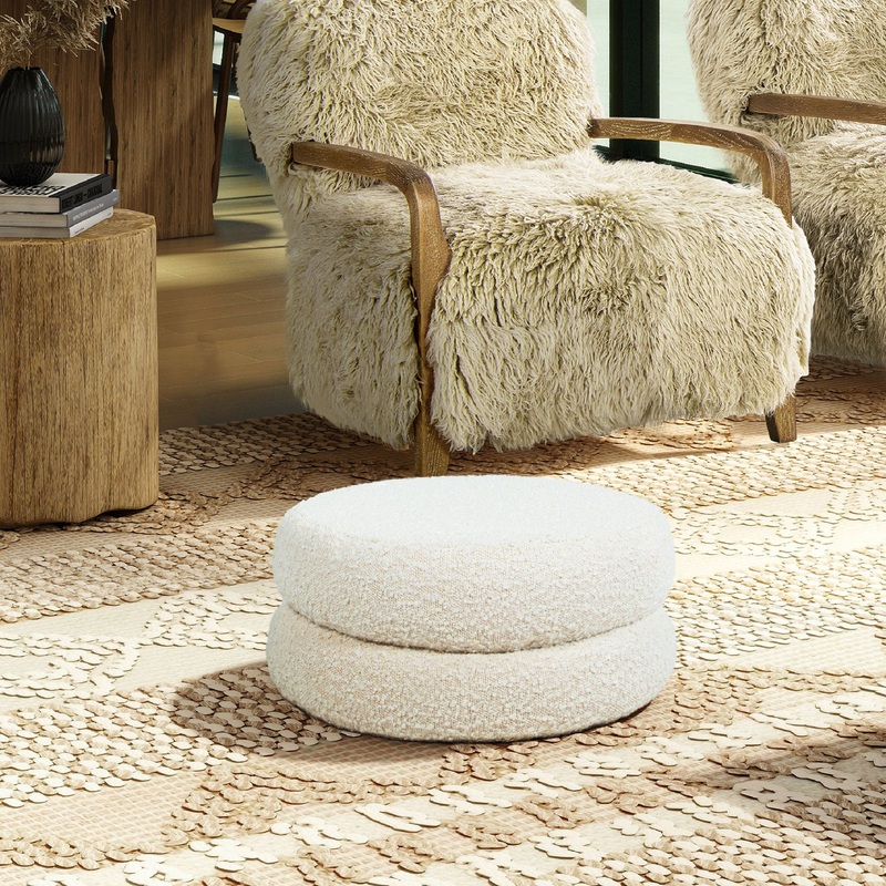 Homary – Floor Cushion Footrest Ottoman – Ivory White