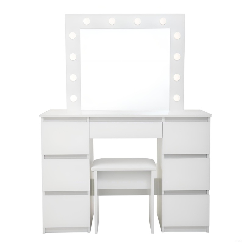 Large Vanity Tables With Mirror And Light – Matte White