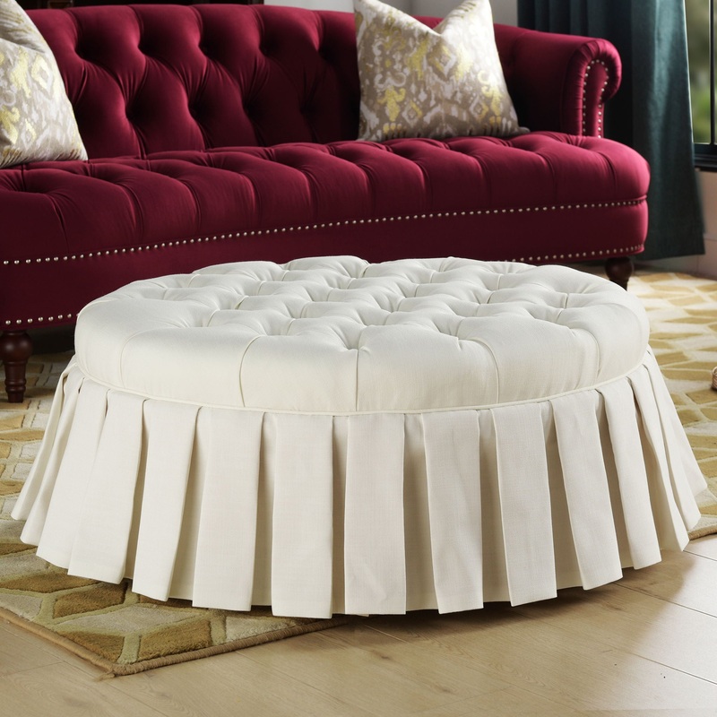 Luciana – Tufted Cocktail Ottoman With Skirt – Antique White