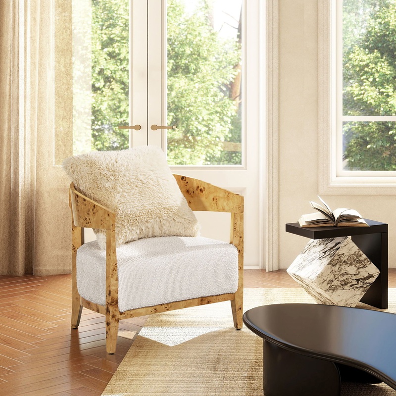 Madrid – Burl Barrel Accent Arm Chair – Seashell White