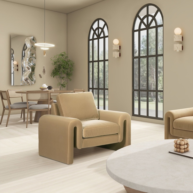 Mason – Arched Arm Chair – Camel Brown Beige