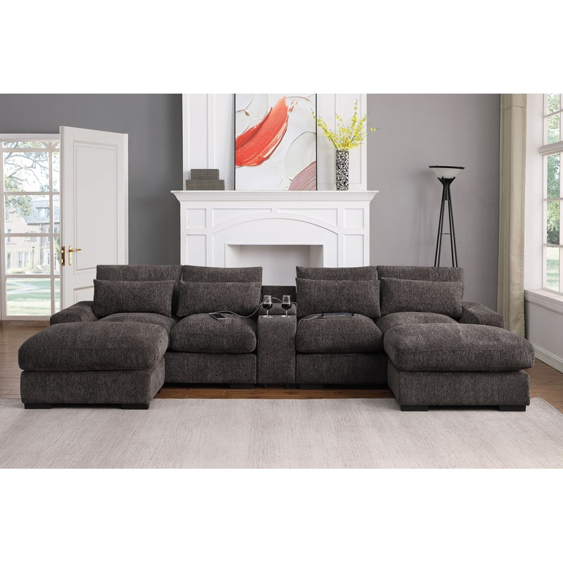 Nyeisha – Piece Upholstered Sofa & Chaise – Coffee