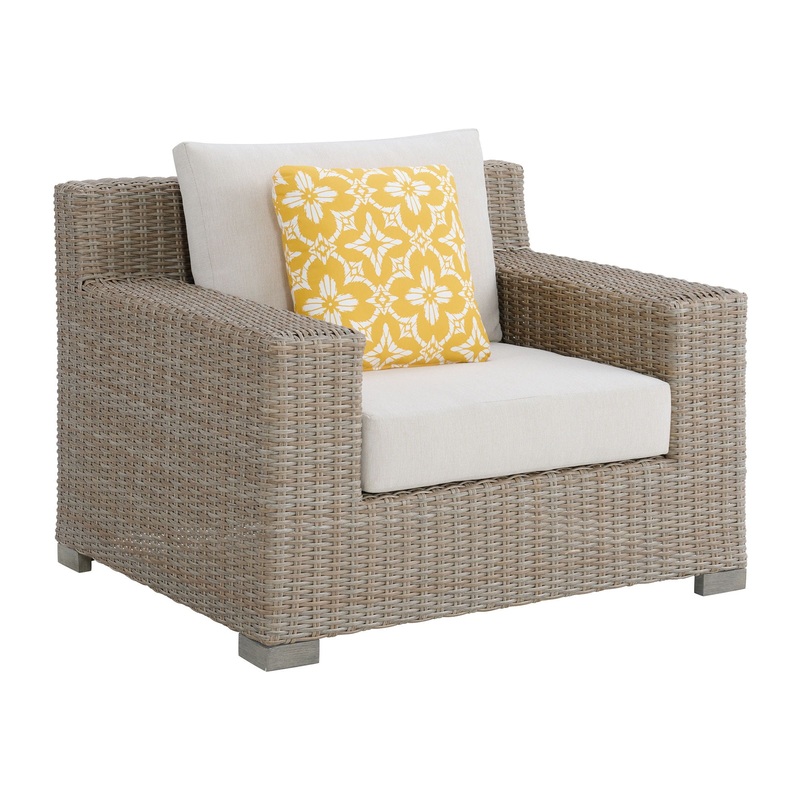 Ollie – Chair With 1 Yellow Pillow – Tan And Olefin White Cream
