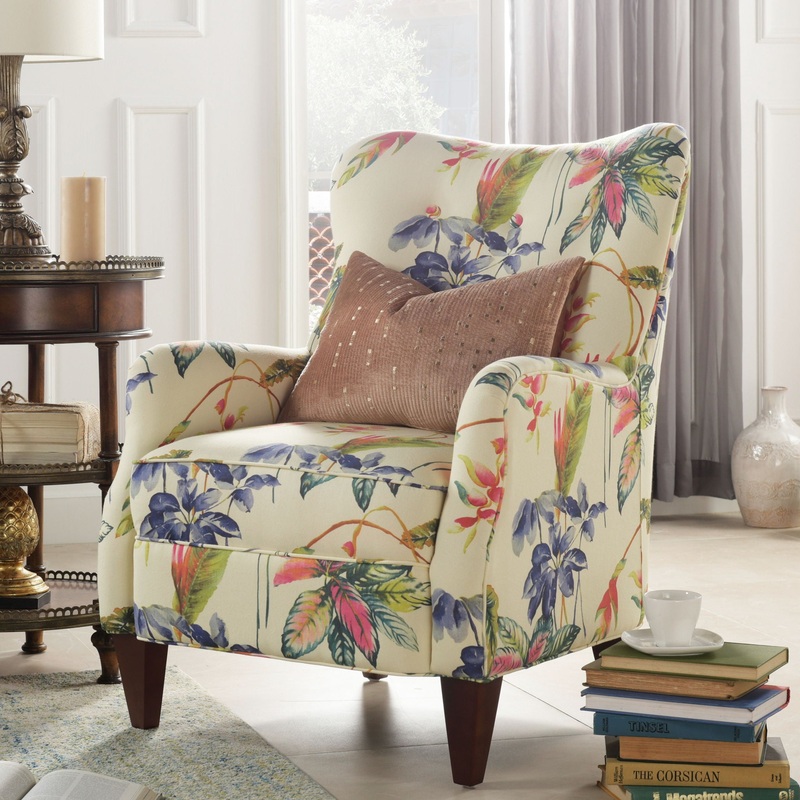 Paradise – Upholstered Arm Chair Floral Printed On Cotton – Off-White