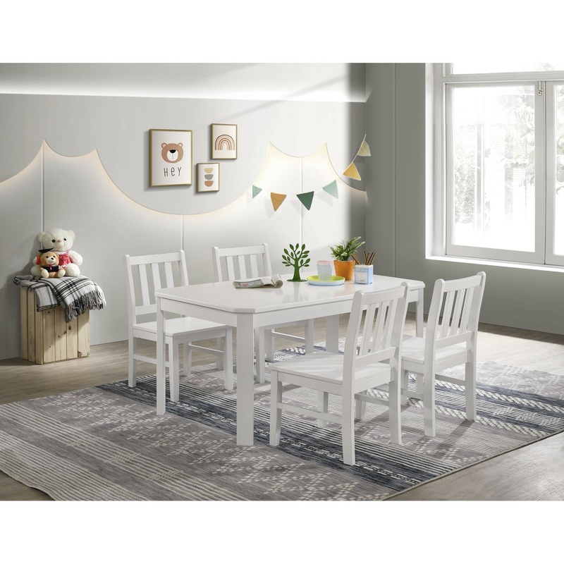 Travis Youth – 5 Piece Dining Set With Table And 4 Chairs – White