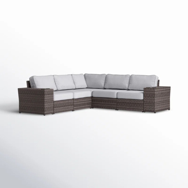 Wide Reversible Outdoor Sectional Sofa With Cushions – Brown / Gray