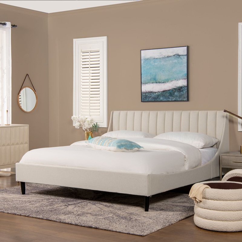 Aspen – King Vertical Tufted Headboard Platform Bed Set – Light Beige