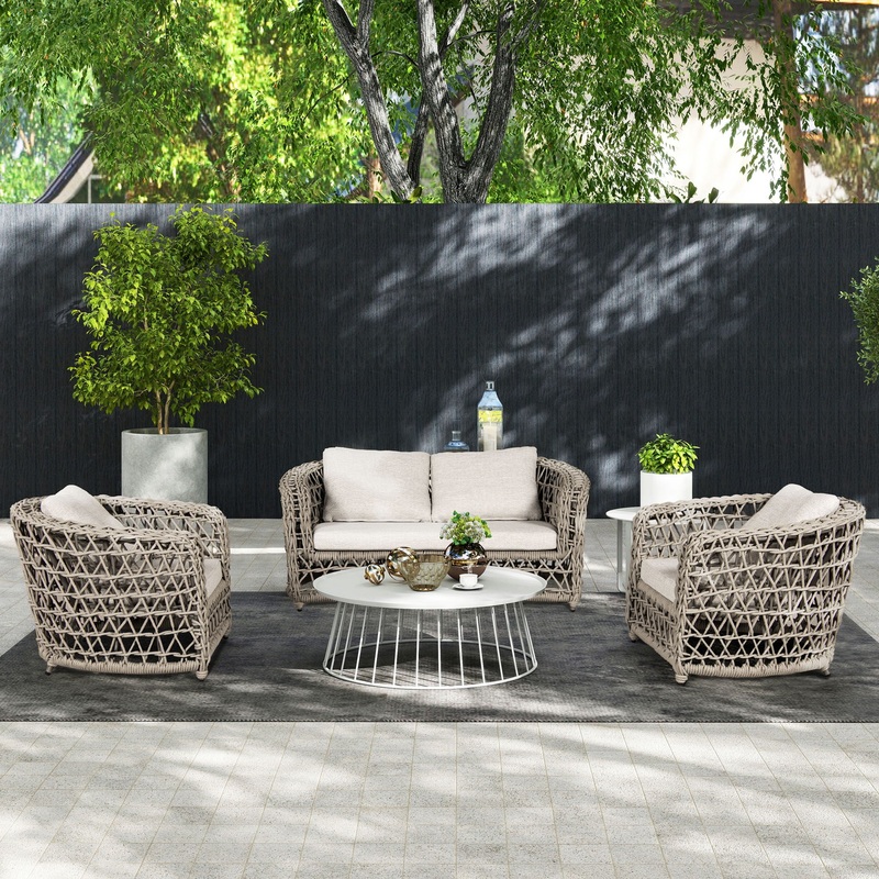 Everly – Frame Barrel Deep Seating Patio Arm Chair Axroma Olefin – Oat Beige