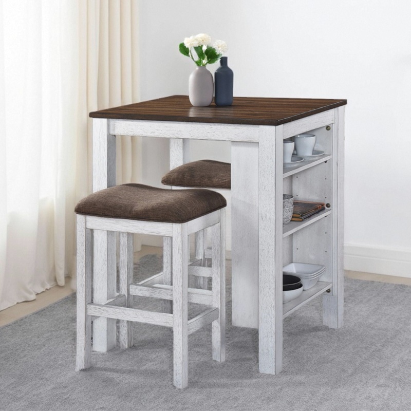 3 Pieces Counter Set Storage Space For Small Space Modern Farmhouse Design Retro Design Easy To Assembly – Antique Dark Oak / Antique White