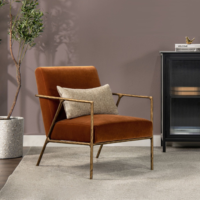 Aerin – Hammered Brass Upholstered Accent Arm Chair