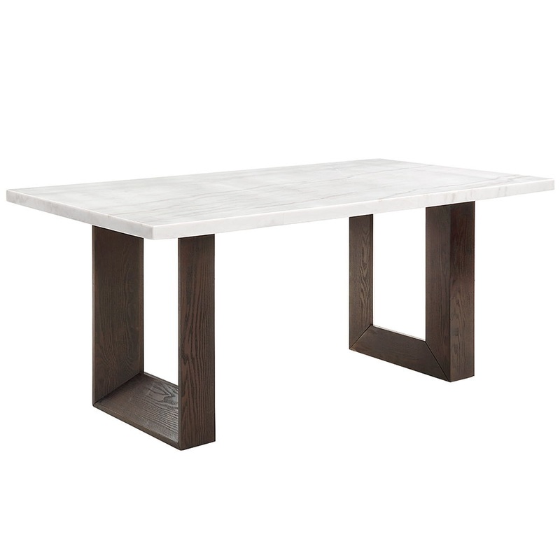 Edwyn – Dining Table With Marble Top – White Natural Marble Top & Brown