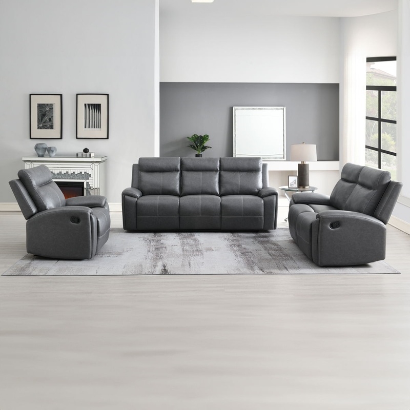 Gaston – 3 Piece Manual Reclining Set – Gray
