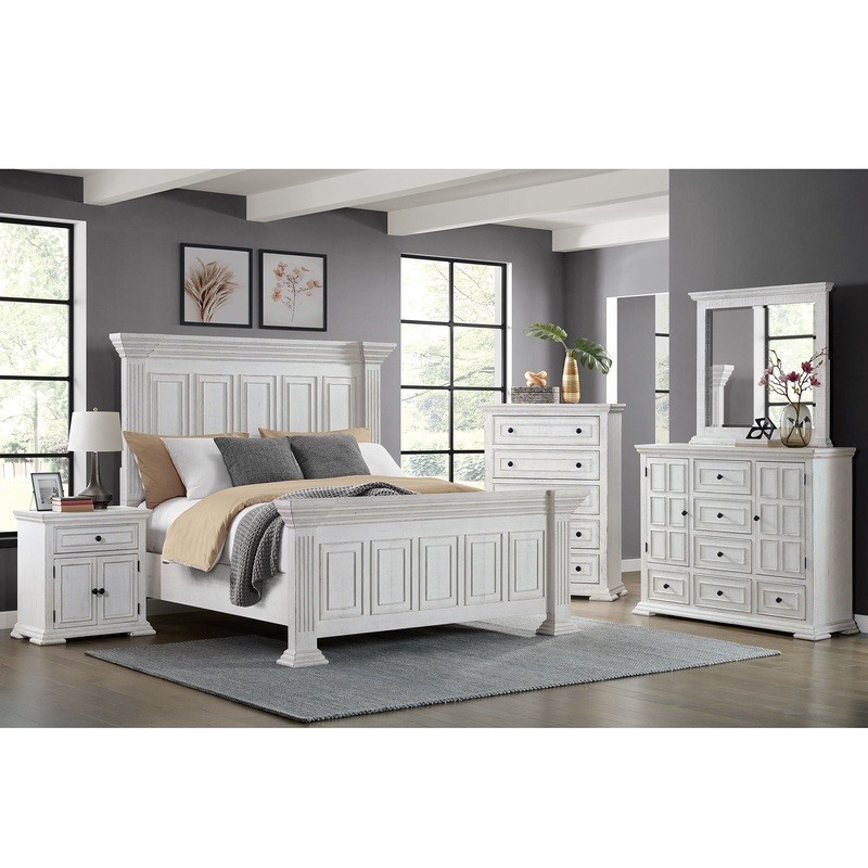 Heather – Panel Bedroom Set|White|3 Pc. Bed, Chest, Nightstand|5 Pc. Bed, Chest, Dresser, Mirror, Nightstand|King|Queen